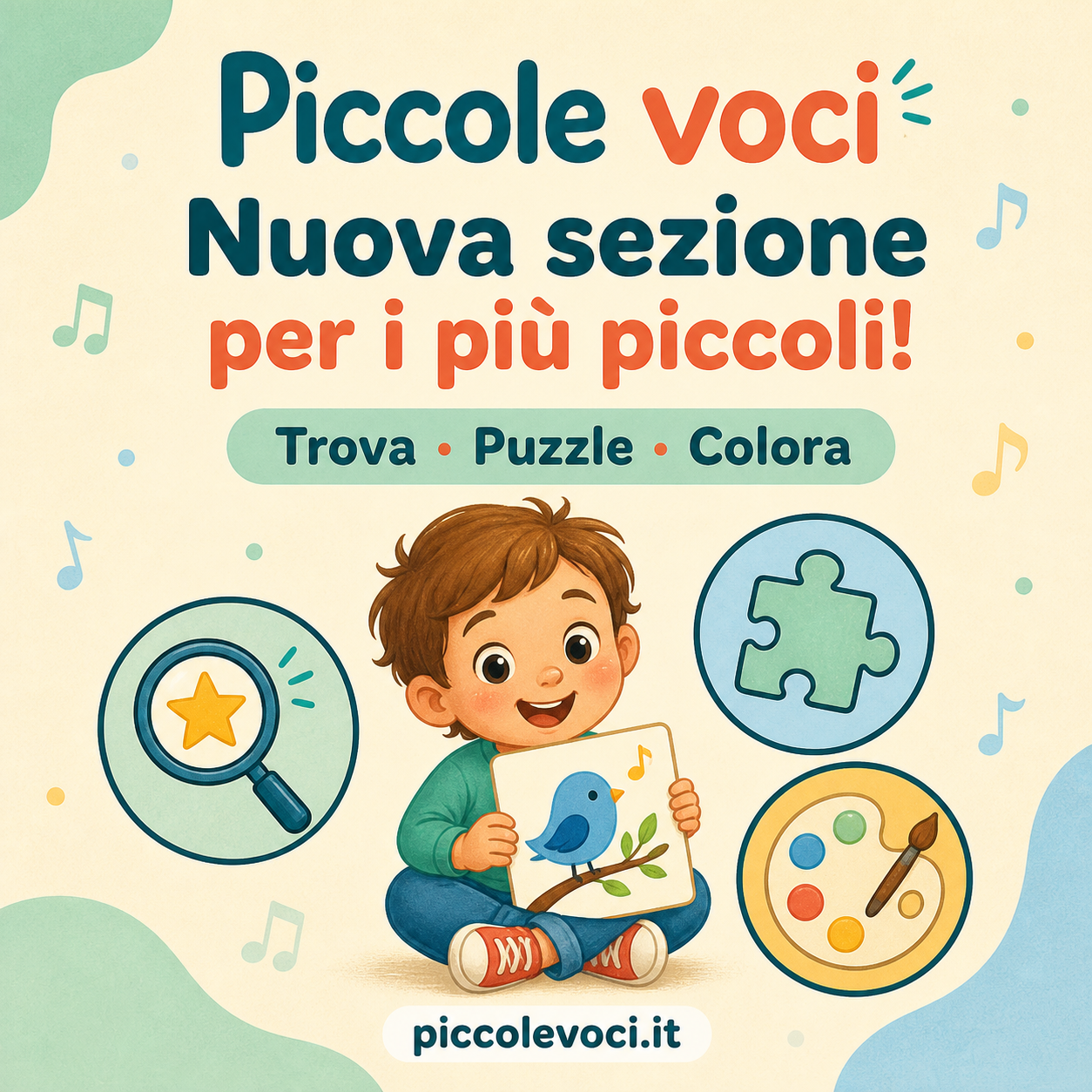Piccole voci: trova, puzzle e colora